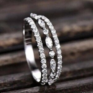 💞Eternity 925 Silver Plated CZ Three  Stackable Dainty Ring for Women,UN…